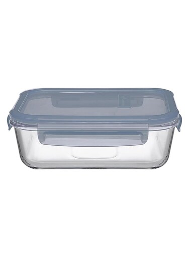 Lockie Lock Glass Food Container, 640 Ml, Blue Lid, Stackable, 52 Mm Height, 171X126 Mm Green