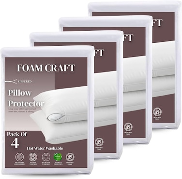 CRAFT Cotton Pillow Protectors - Zippered Bed Bug Proof Covers, Pack of 4