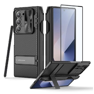 Samsung Galaxy Z Fold 6 Case With S Pen Holder, CamShield Fold 6 Case with Screen Protector, Hinge Protection, Slide Camera Cover, Hidden Kickstand, Slim Stylish, Black