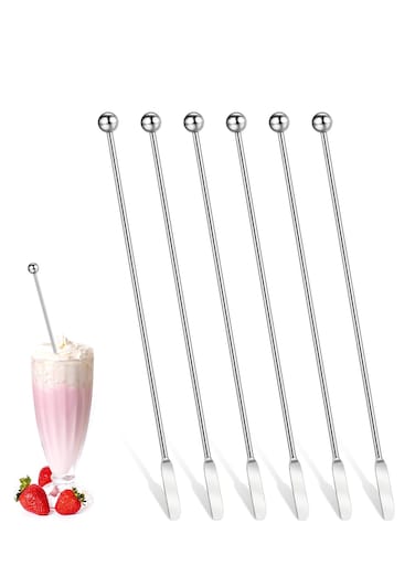 Juice Paddle Drink Stirrers, 6 Pcs 7.6 inch Stainless Steel Coffee Stirrers, Small Rectangular Paddles Reusable Beverage Swizzle Stick for Party Home Office