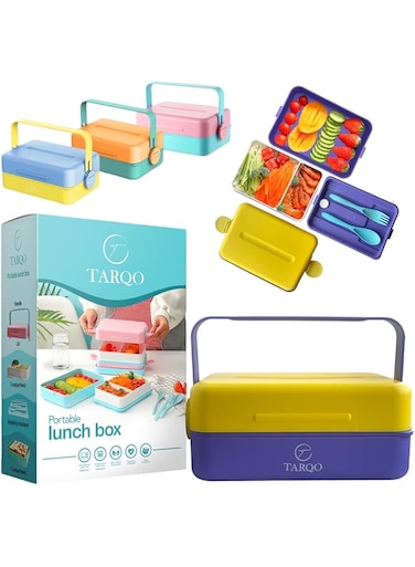 Lunch Box for Adults,Kids  Leak-proof Two-Layer 3 Compartments Tiffin Box with Fork,Spoon   Insulated Bento Lunch Box with cutelry for men,women,kids Bento Lunch Box for Work, office, School (Purple)&hellip;