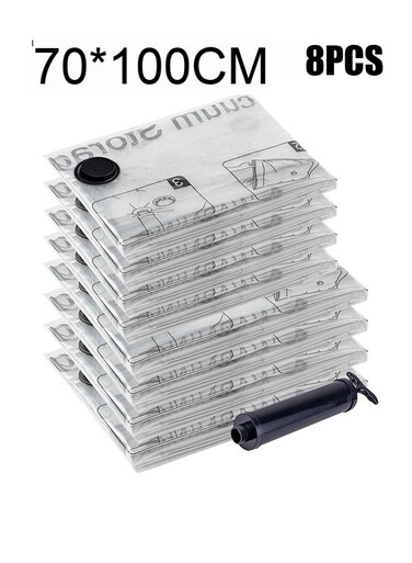 8 vacuum storage bags (70*100cm), space-saving, equipped with a travel hand pump, compression seal bag, suitable for clothes, bedding, pillows, quilts, blankets