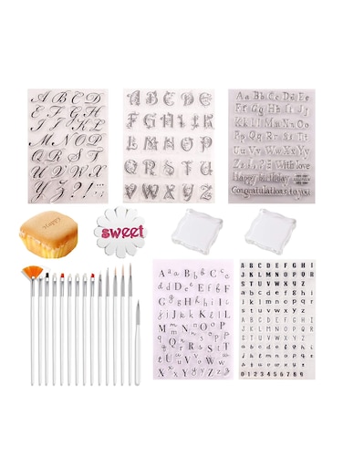 Alphabet Cake Stamp Set with Acrylic Blocks &amp; Brushes - Perfect for DIY Baking, Fondant Molds for Letters &amp; Numbers