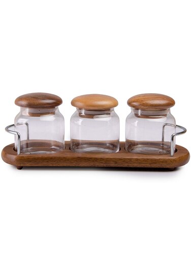 3-Piece Wooden Canister Set Brown/Clear Standard