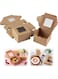 KASTWAVE Bakery Boxes 4x4x2.5 Inches, 10 Pack Small Brown Cake Box Small Kraft Cookie Boxes with Window for Cupcakes, Pies, Donuts