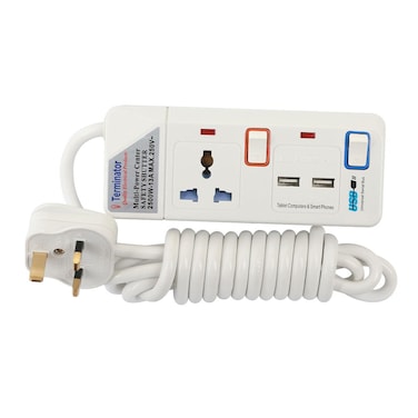 Terminator 1 Way Power Extension Socket With 2 USB 2.1A  5M Cable 13A Plug