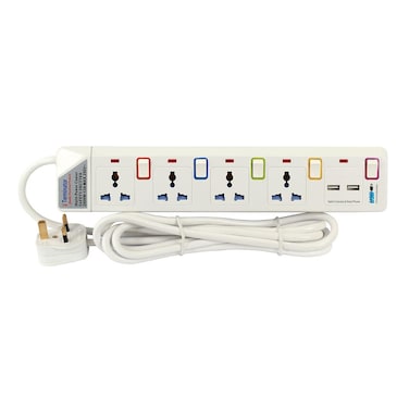 Terminator 4 Way Power Extension Socket With 2 Usb 2.1A  5M 13A Plug