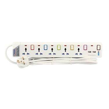 Terminator 5 Way Power Extension Socket With 2 Usb 2.1A  3M 13A Plug