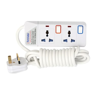 Terminator 2 Way Universal Power Extension Socket With Individual Switches &amp; Indicators 3M 13A