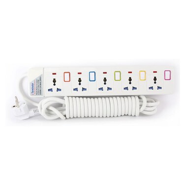 Terminator 5 Way Universal Power Extension Socket With Individual Switches &amp; Indicators 3M Suchko Plug