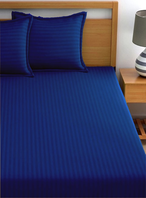 MAXQON Fitted Bed Sheet +2Pcs Pillow Covers, King Size 180x200+20cm, Color Blue
