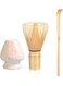 Handmade Natural Bamboo Set (Stirrer, Spoon With Hook, Brush Placer), Falling Cherry White