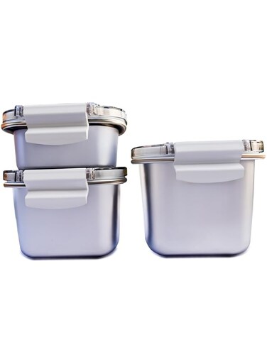Lyaakit Food Container with Lid, Sauce Cups, Stainless Steel, Set of 3, (250ml, 450ml, 550ml)