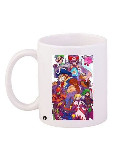 Cartoon Printed Ceramic Coffee Mug White/Pink/Blue
