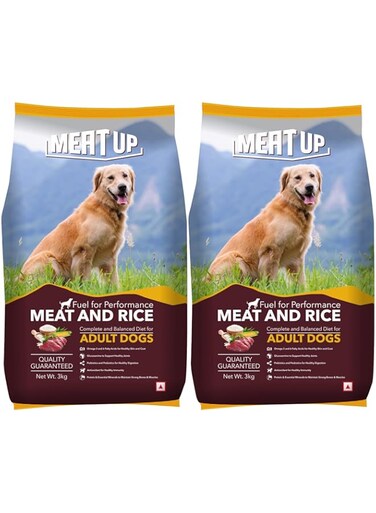 Meat Up Adult Dry Dog Food Meat and Rice Flavour, 3kg ( ), Total 6 Kg Pack