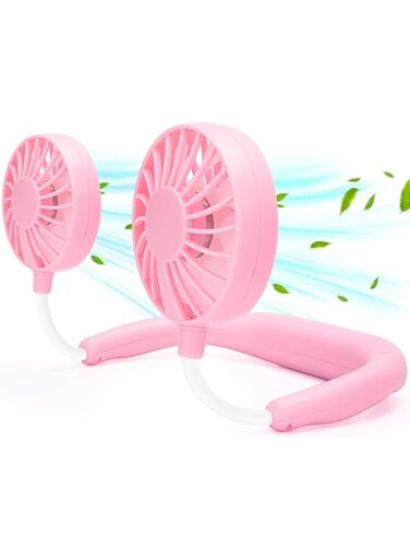 Joyzzz Portable Neck Fan, 360 Degrees Free Rotation Neckband Sport Fan, 3 Speed Adjustable, Wearable USB Rechargeable Hand Free Fan, Cooling Personal Fan for Office Household Travel Outdoor (Pink)