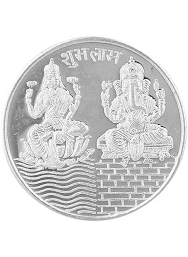 Billion Deals Laxmi Ganesh Silver Finish Polish Coin with Beautiful Pouch - Pack of 2