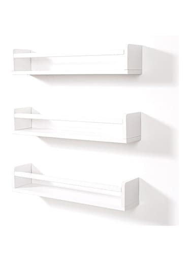 BPA 24 Inch White Floating Shelves Set of 3, Wall-Mounted Solid Wood Wall Shelf, Floating Bookshelves, Wall Book Shelf, Kitchen Spice Rack or Bathroom Organizer, 3 Same Dimensions