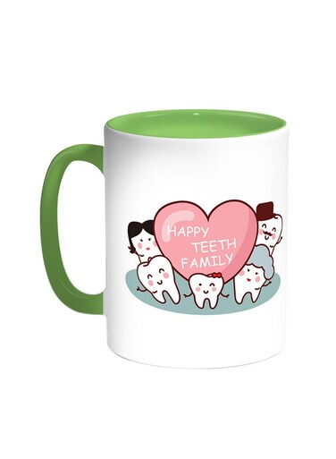 Happy Teeth Family Printed Coffee Mug Green/White