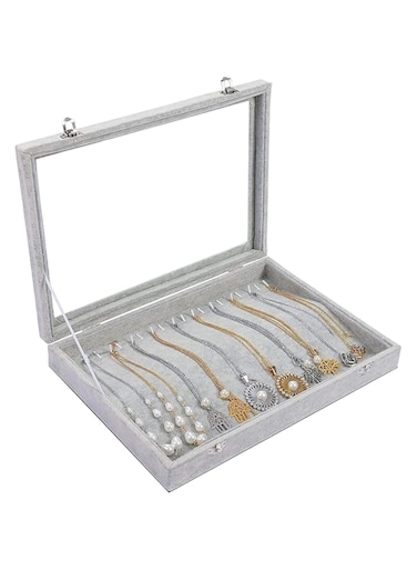 Jewelry Tray, Multi-Functional Jewelry Organizer with Lid &amp; Lock for Ring, Earring, Stud, Necklace, Bracelet, Watch, Soft ice Velvet Jewelry Showcase Display Tray (Necklace)