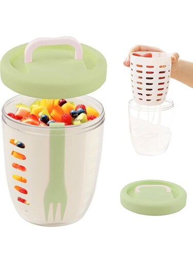 ALMEKAQUZ Fruit Salad Storage Cup With Lids and Fork, Fruit cups, 650ml Plastic Airtight Fruit Storage Containers for fridge with BPA-Free, Leak-Proof, Reusable for Kitchen, Office, Party, Camping
