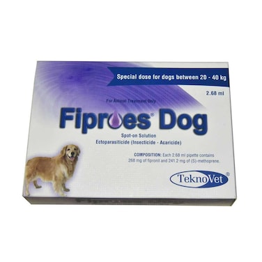 Teknovet Fiproes Dog 20&ndash;40kg &ndash; Tick &amp; Flea Control Solution (3 Pipettes)
