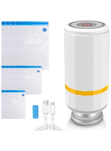 NALACAL Portable Automatic Vacuum Sealer Set - Mini Handheld Food Compression Pump Machine with 10 Reusable Bags - Easy-to-Use Bag Sealer for Meat, Vegetables, and Food Storage