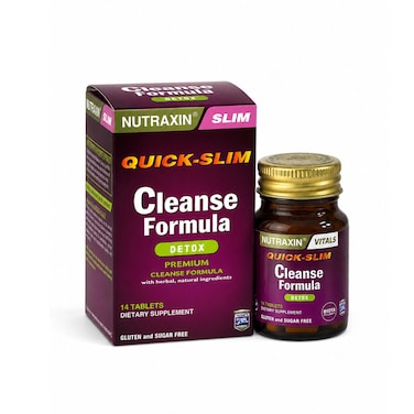 تركيبة Nutraxin Quick-Slim Cleanse العشبية مع الشاي الأخضر، وحليب الشوك (Milk Thistle)، ومستخلص القراص – لدعم الجهاز الهضمي وتخليص الجسم من السموم، 14 قرصاً.
