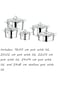 OMS 10 Piece Stainless Steel Silver Cookware Set Made in Turkey 1057, 16x10 cm pot with lid, 20x12 cm pot with lid, 22x13 cm pot with lid, 24x14 cm pot with lid, and 24x8 cm shallow pot with lid