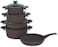 OMS Brown 9 Pcs Non-stick Granite Cookware Set- 20,24,28 Cm Pot, 28 Cm Shallow Pot &amp; 28 Cm Frypan Made In Turkey