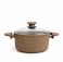 OMS 20 cm Diameter Non-stick and Non-toxic Brown Granite Casserole ovensafe with Glass Lid   3110-20   Granite Coated Induction Compatible Aluminium Cooking Pot   Made in Turkey   one pot meals