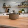 OMS 28 cm Diameter Non-stick and Non-toxic Brown Granite Aluminium Casserole ovensafe with Glass Lid   3110-28   Granite Coated Induction Compatible Aluminium Cooking Pot   Made in Turkey   one pot meals