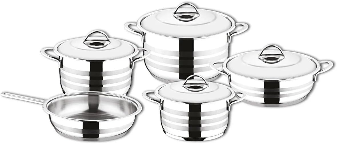 Silver Shell Cookware Buy OMS 9 Piece Stainless Steel Silver Cookware Set With Steel Frypan ...