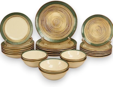 OZO 24 Pieces Turkish Porcelain Dinnerset/Dinnerware - Complete Set, Functions or party/Dinnersets, Housewarming, Houseware : Border green &amp; Chemeen 2502