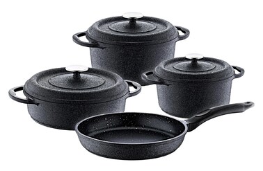 7PCS DIE CAST COOKWARE SET -OVEN SAFE -BLACK COLOR - MADE IN TURKEY