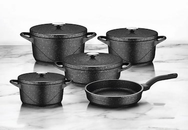 طقم طناجر غرانيت 9 قطع ماركة لون بيج-صناعه تركيه