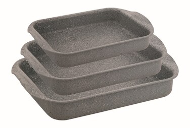 3Pcs Granite Rectangular Baking Trays , 31,33,35 Cm ,Grey Color , Made in Turkey