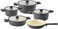 OZO 9 Pcs Non-stick Granitec Aluminium Coated Cookware Set With Lid Made In Turkiye  3933   Large Medium Small Shallow Casserole Pots,Casseroles, Frying Pan Color - (Metal Grey)