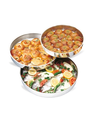 OZO 4006   3 Pcs Stainless Steel Tray Set   Serving &amp; Baking Trey Set   Durable Kitchen Trays for Cooking, Serving &amp; Baking, In 3 Sizes Set (30, 34, 38 cm) Made in Turkiye