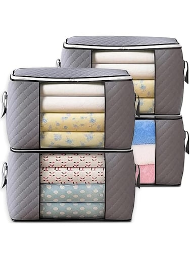 Foldable storage bag Quilt storage bag Thick fabric bag with transparent windows and durable handles Store clothes, blankets, quilts and toys 90L, 4P