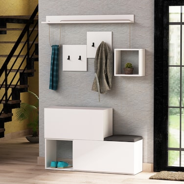 Mourah Home Home Holdon Hall Stand &amp; Shoe Cabinet - 8 Pairs - White - 2 Years Warranty