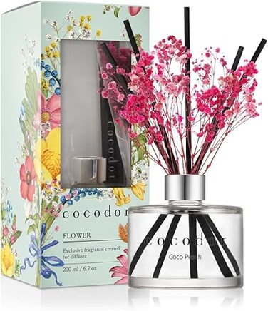 Cocod'or Preserved Real Flower Reed Diffuser/Coco Peach / 6.7oz(200ml) / 1 Pack/Reed Diffuser Set, Oil Diffuser &amp; Reed Diffuser Sticks