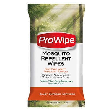 ProWipe&nbsp;Mosquito Repellent Wipes &ndash; DEET-Free, Natural Insect Repellent Formula with Bug-Repelling Oils &ndash; Pack of 1 x 40 Wipes