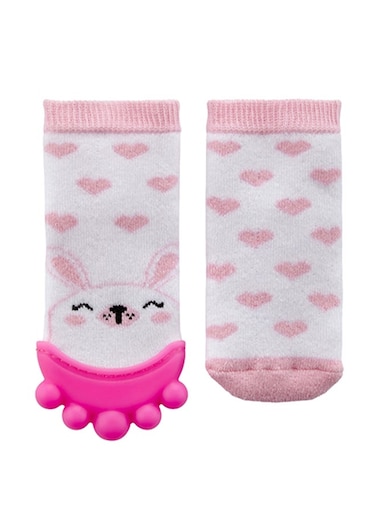 Babyjem Teething Socks With Silicone Tip For Baby Gum Pain Relief - 3-12 Months - Soft Terry Cloth Texture - Machine Washable - Safe And Comfortable - BPA Chemical-Free