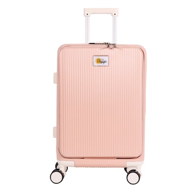 Biggdesign Moods Up 20&rdquo; Pink Trolley Suitcase with USB Port &amp; Cup Holder &ndash; Carry-On Luggage with Laptop Compartment, TSA Lock &amp; 360&deg; Spinner Wheels, 15kg Capacity