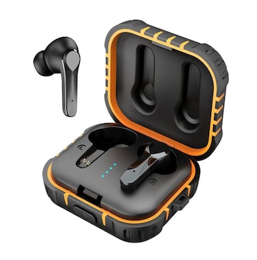 Moodix KI23K039 Bluetooth Earbuds for Men and Women, Active Noise Cancelling Wireless Earphones with Microphone, Deep Bass Earbuds for Android and iOS, Black-Yellow