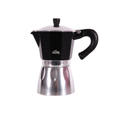 Any Morning Stovetop Espresso Coffee Maker, Italian Coffee Maker, Iconic Aluminum Moka Pot for Americano, Latte, Cappucino, Percolator Coffee Pot for Camping, 6 Cups, 8 oz, Black
