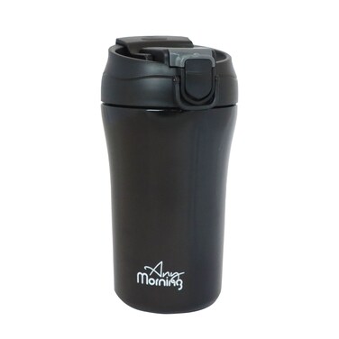 Any Morning SI232021 Travel Coffee Mug with Lid and Straw, Insulated Stainless Steel Coffee Tumbler, Travel Coffee Cup for Hot and Cold Beverage, Leakproof and Spillproof, 14 oz, Black