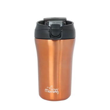 Any Morning SI232021 Travel Coffee Mug with Lid and Straw, Insulated Stainless Steel Coffee Tumbler, Travel Coffee Cup for Hot and Cold Beverage, Leakproof and Spillproof, 14 oz, Copper Colored