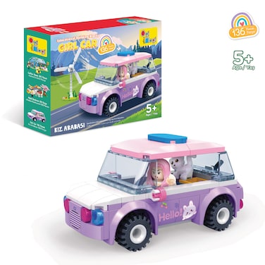 Ogi Mogi Toys Educational Building Blocks &ndash; Girl Car Toy Set (136 Pieces)   Fun DIY Vehicle with 2 Figurines, Decorative Stickers &amp; Flower Wind Turbine   Pretend Play STEM Toy for Kids